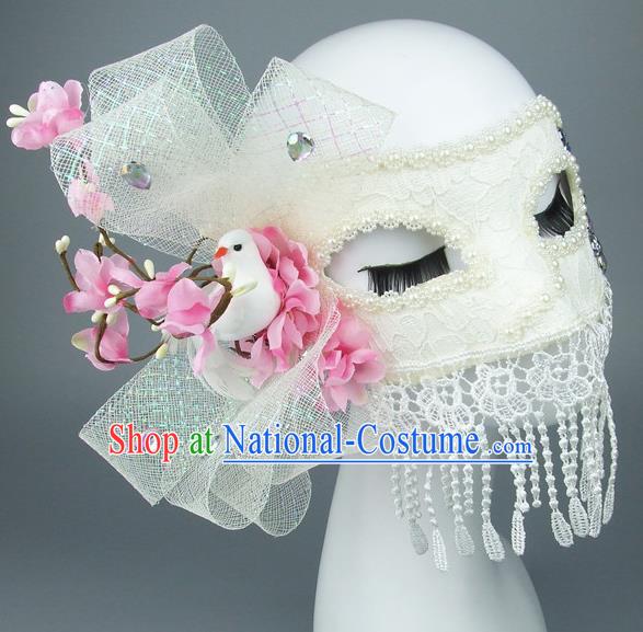 Top Grade Handmade Exaggerate Fancy Ball Accessories Flowers Pigeon Tassel Mask, Halloween Model Show Ceremonial Occasions Face Mask