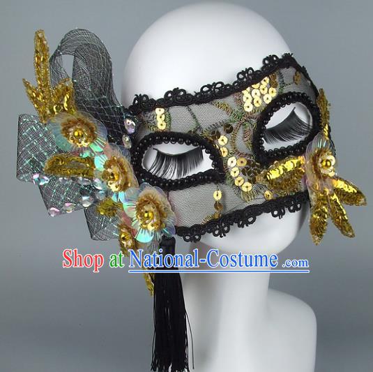 Top Grade Handmade Exaggerate Fancy Ball Accessories Golden Paillette Mask, Halloween Model Show Ceremonial Occasions Face Mask