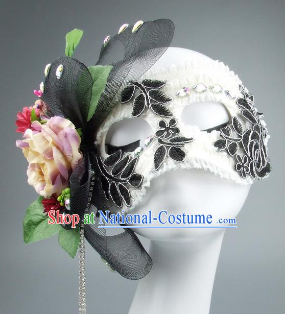 Top Grade Handmade Exaggerate Fancy Ball Accessories Black Veil Lace Mask, Halloween Model Show Ceremonial Occasions Face Mask