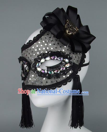 Top Grade Handmade Exaggerate Fancy Ball Accessories Black Lace Mask, Halloween Model Show Ceremonial Occasions Face Mask