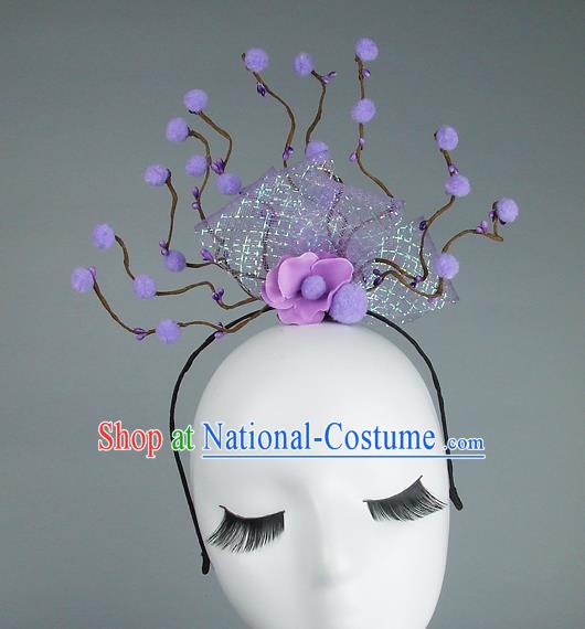 Handmade Halloween Purple Flowers Hair Accessories Model Show Headdress, Halloween Ceremonial Occasions Miami Deluxe Exaggerate Fancy Ball Headwear