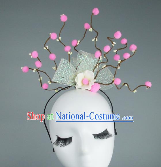 Handmade Halloween Pink Flowers Hair Accessories Model Show Headdress, Halloween Ceremonial Occasions Miami Deluxe Exaggerate Fancy Ball Headwear