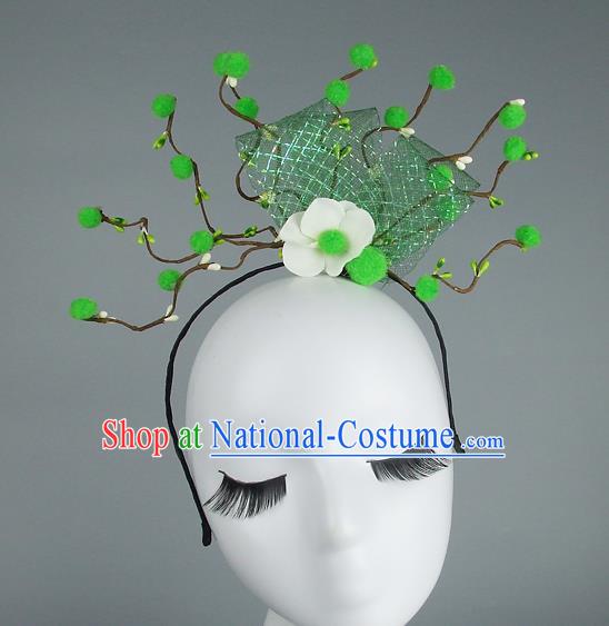 Handmade Halloween Green Flowers Hair Accessories Model Show Headdress, Halloween Ceremonial Occasions Miami Deluxe Exaggerate Fancy Ball Headwear