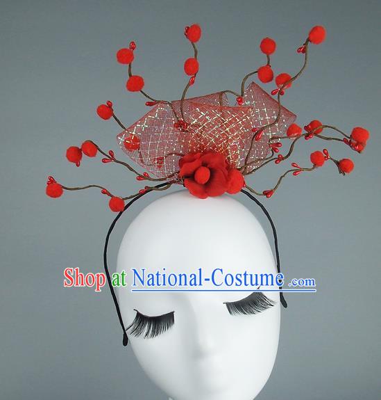 Handmade Halloween Red Flowers Hair Accessories Model Show Headdress, Halloween Ceremonial Occasions Miami Deluxe Exaggerate Fancy Ball Headwear