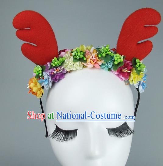 Handmade Halloween Red Antlers Hair Accessories Model Show Headdress, Halloween Ceremonial Occasions Miami Deluxe Exaggerate Fancy Ball Headwear