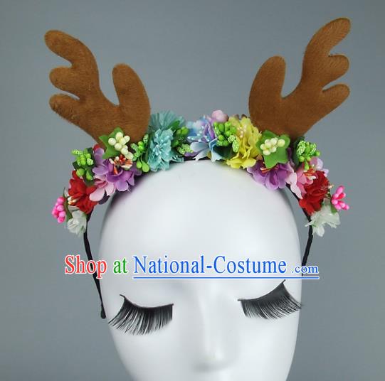 Handmade Halloween Brown Antlers Hair Accessories Model Show Headdress, Halloween Ceremonial Occasions Miami Deluxe Exaggerate Fancy Ball Headwear