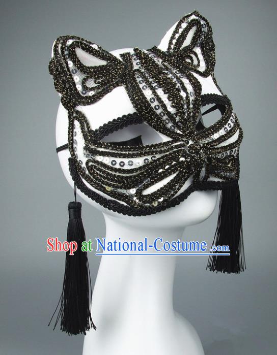 Handmade Halloween Fancy Ball Accessories Cat Black Lace Mask, Ceremonial Occasions Miami Face Mask