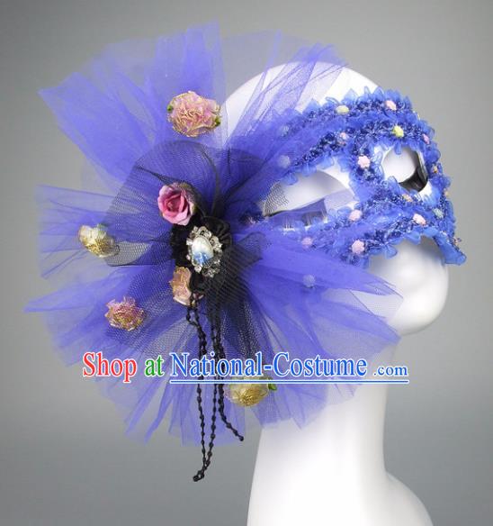 Handmade Halloween Fancy Ball Accessories Cat Blue Veil Mask, Ceremonial Occasions Miami Model Show Face Mask