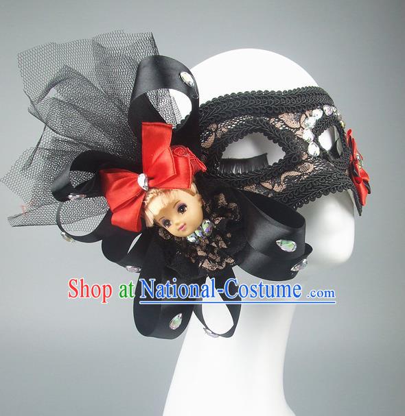 Handmade Halloween Fancy Ball Accessories Black Veil Mask, Ceremonial Occasions Miami Model Show Lace Face Mask