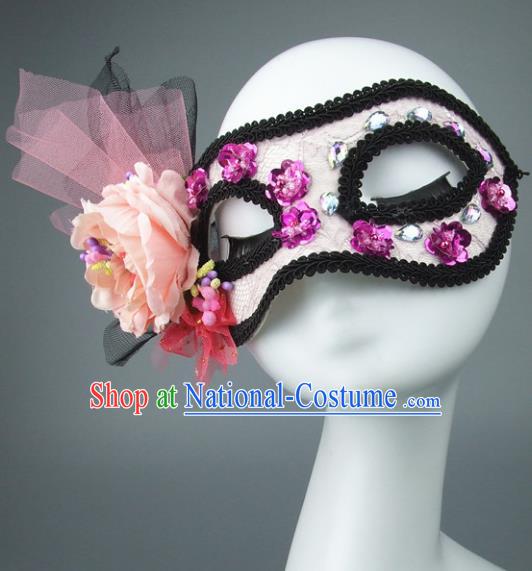 Handmade Halloween Fancy Ball Accessories Pink Veil Mask, Ceremonial Occasions Miami Model Show Face Mask