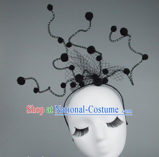 Handmade Halloween Fancy Ball Hair Accessories Black Headwear, Ceremonial Occasions Miami Model Show Headdress