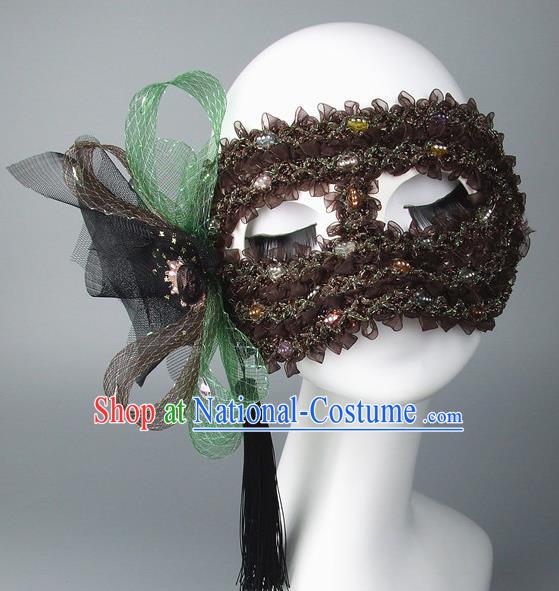 Handmade Halloween Fancy Ball Accessories Brown Flower Mask, Ceremonial Occasions Miami Model Show Face Mask