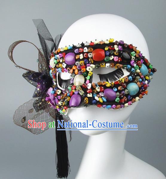 Handmade Halloween Fancy Ball Accessories Colorful Beads Mask, Ceremonial Occasions Miami Model Show Face Mask