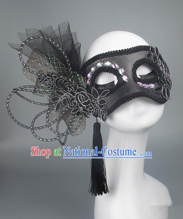 Handmade Halloween Fancy Ball Accessories Black Veil Mask, Ceremonial Occasions Miami Model Show Face Mask