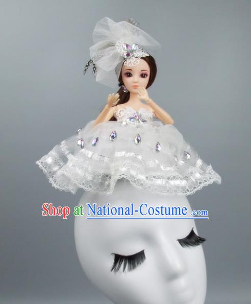 Handmade Halloween Fancy Ball Hair Accessories White Veil Doll Headwear, Ceremonial Occasions Miami Model Show Headdress