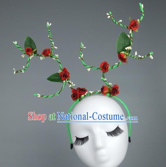 Handmade Halloween Fancy Ball Hair Accessories Red Flowers Headwear, Ceremonial Occasions Miami Model Show Headdress