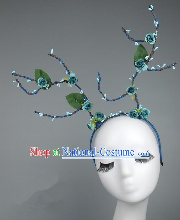 Handmade Halloween Fancy Ball Hair Accessories Green Flowers Headwear, Ceremonial Occasions Miami Model Show Headdress