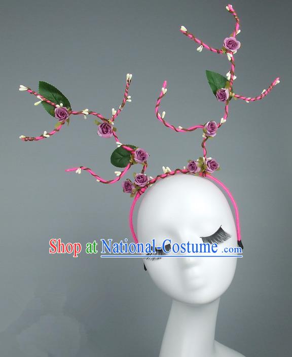 Handmade Halloween Fancy Ball Hair Accessories Purple Flowers Headwear, Ceremonial Occasions Miami Model Show Headdress