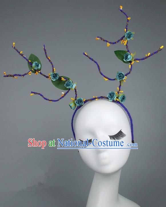 Handmade Halloween Fancy Ball Hair Accessories Green Flowers Headwear, Ceremonial Occasions Miami Model Show Headdress