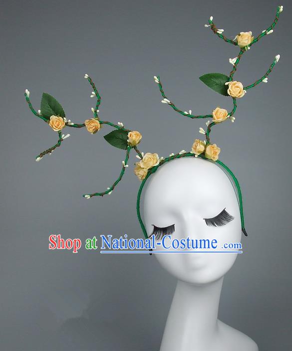 Handmade Halloween Fancy Ball Hair Accessories Yellow Flowers Headwear, Ceremonial Occasions Miami Model Show Headdress