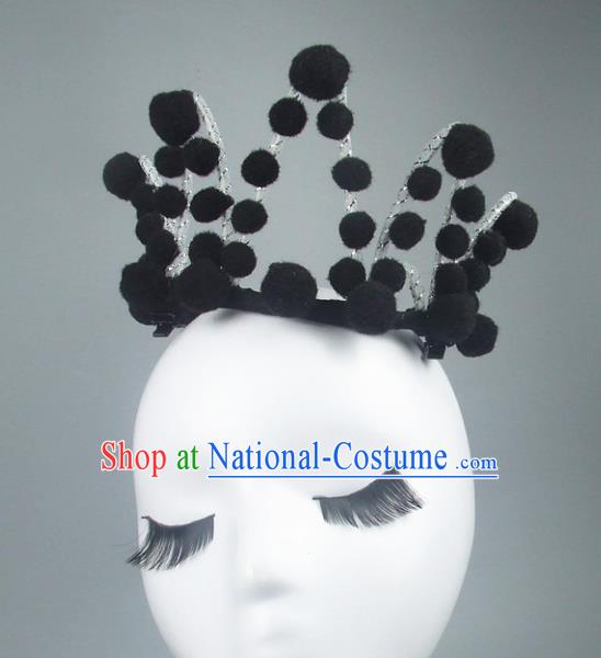 Handmade Halloween Fancy Ball Hair Accessories Black Royal Crown Headwear, Ceremonial Occasions Miami Model Show Headdress