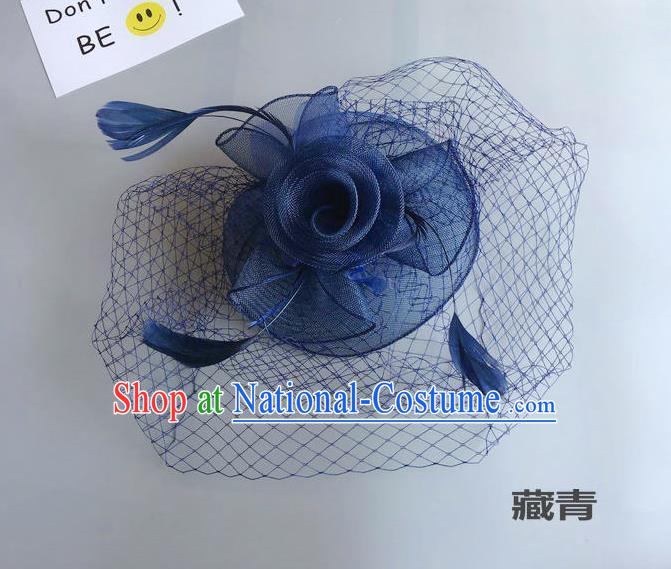 Top Grade Handmade Wedding Hair Accessories Navy Feather Veil Headwear, Baroque Style Bride Silk Headdress for Women