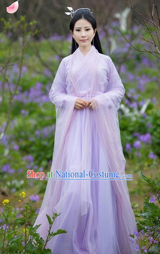 Asian Chinese Royal Princess Embroidered Costume, Ancient China Ten great III of peach blossom Tang Dynasty Palace Lady Fairy Purple Dress Clothing