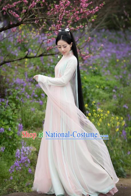 Traditional Chinese Ancient Fairy Palace Lady Embroidered Costume, China Ten great III of peach blossom Princess Peri Dress Clothing