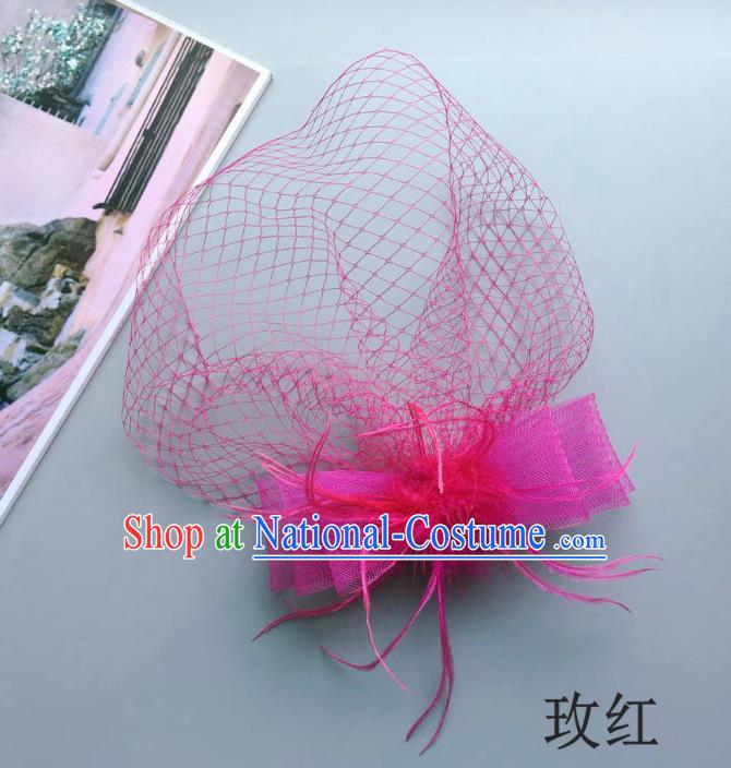 Handmade Vintage Hair Accessories Veil Pink Bowknot Headwear, Bride Ceremonial Occasions Model Show Headdress