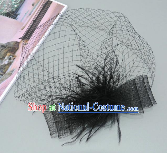 Handmade Vintage Hair Accessories Veil Black Bowknot Headwear, Bride Ceremonial Occasions Model Show Headdress