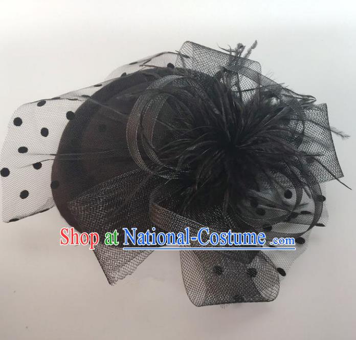 Handmade Vintage Hair Accessories Veil Black Flower Top Hat Headwear, Bride Ceremonial Occasions Model Show Headdress