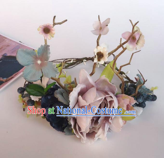 Handmade Exaggerate Fancy Ball Hair Accessories Branch Lilac Flowers Headwear, Halloween Ceremonial Occasions Model Show Headdress