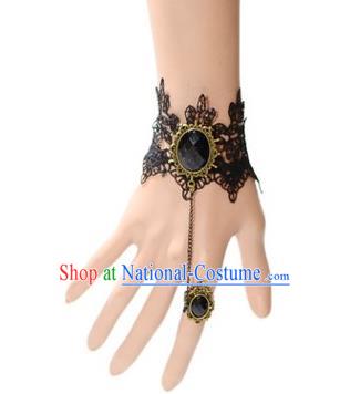 Handmade Exaggerate Fancy Ball Accessories Black Lace Bracelets, Halloween Ceremonial Occasions Vintage Chain Bracelet