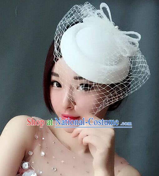 Handmade Exaggerate Wedding Hair Accessories White Top Hat, Bride Ceremonial Occasions Vintage Headwear