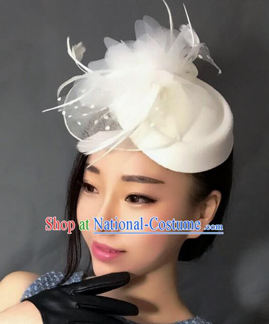 Handmade Exaggerate Wedding Hair Accessories White Feather Top Hat, Bride Ceremonial Occasions Vintage Headwear