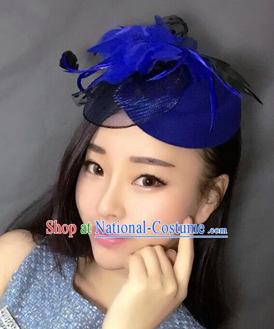 Handmade Exaggerate Wedding Hair Accessories Blue Feather Top Hat, Bride Ceremonial Occasions Vintage Headwear