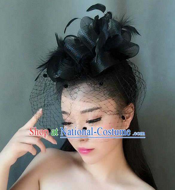 Handmade Wedding Hair Accessories Black Veil Feather Top Hat, Bride Ceremonial Occasions Vintage Headwear