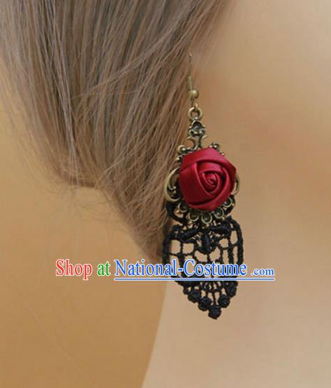 Handmade Wedding Accessories Black Lace Earrings, Bride Ceremonial Occasions Vintage Eardrop