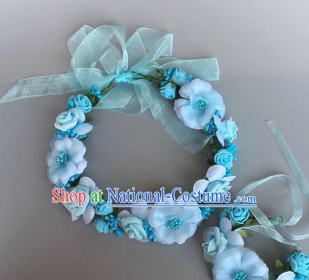 Handmade Baroque Wedding Hair Accessories Blue Flowers Garland Headwear, Bride Ceremonial Occasions Vintage Hair Clasp for Women