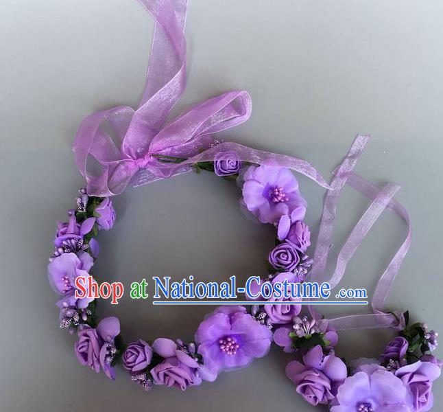 Handmade Baroque Wedding Hair Accessories Purple Flowers Garland Headwear, Bride Ceremonial Occasions Vintage Hair Clasp for Women