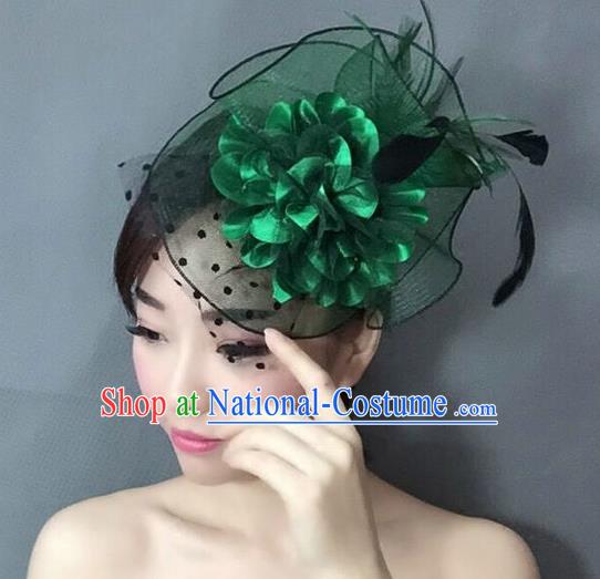 Handmade Wedding Hair Accessories Green Lace Headwear, Bride Ceremonial Occasions Vintage Top Hat