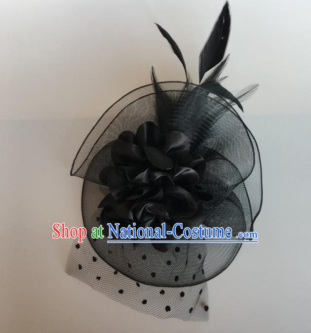 Handmade Wedding Hair Accessories Black Lace Headwear, Bride Ceremonial Occasions Vintage Top Hat