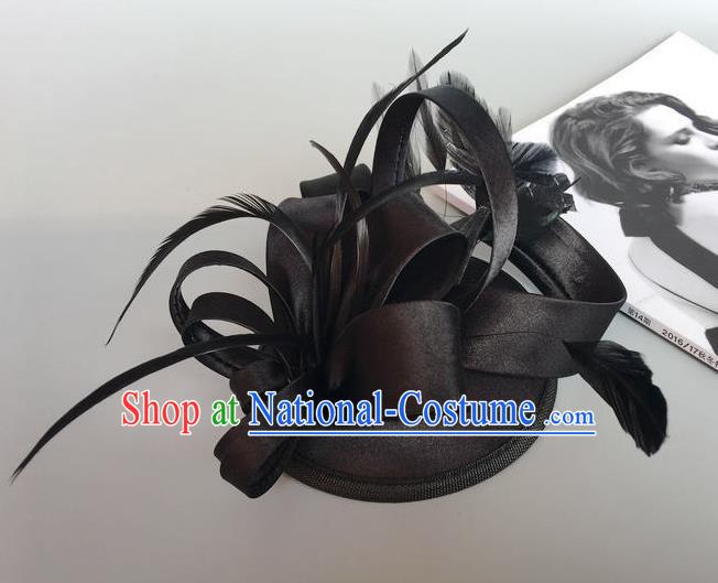 Handmade Wedding Hair Accessories Black Feather Headwear, Bride Ceremonial Occasions Vintage Top Hat