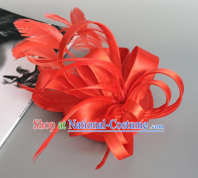 Handmade Wedding Hair Accessories Red Feather Headwear, Bride Ceremonial Occasions Vintage Top Hat