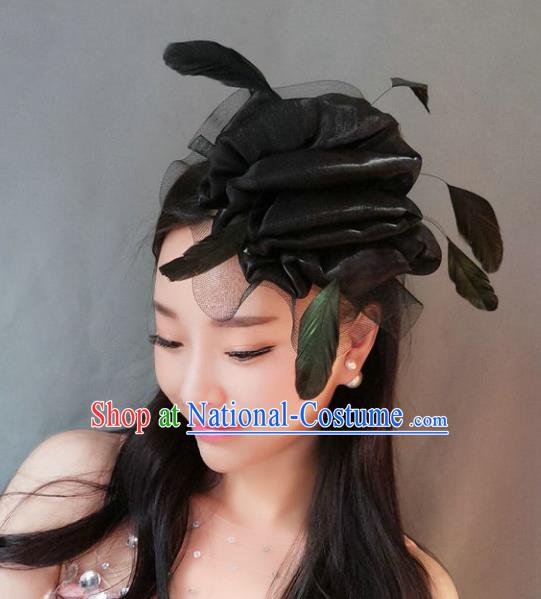 Handmade Baroque Hair Accessories Model Show Black Feather Hair Stick, Bride Ceremonial Occasions Headwear for Women