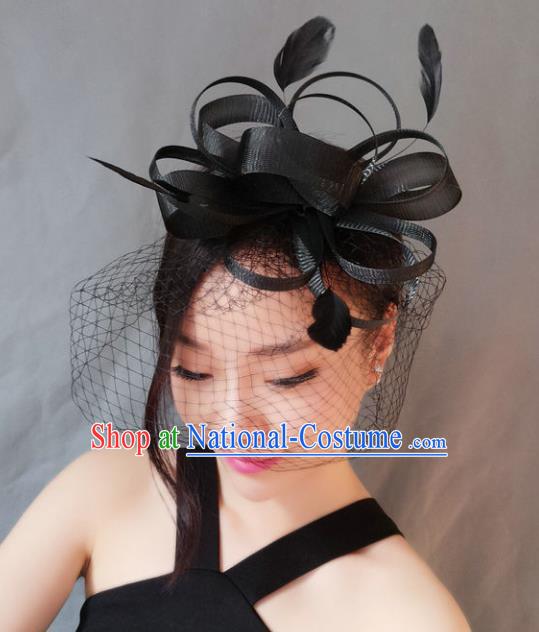 Handmade Baroque Hair Accessories Model Show Black Veil Hair Stick, Bride Ceremonial Occasions Headwear for Women