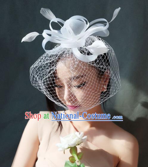 Handmade Baroque Hair Accessories Model Show White Veil Hair Stick, Bride Ceremonial Occasions Headwear for Women