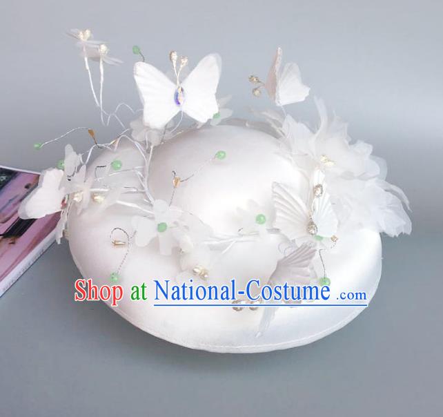 Handmade Baroque Hair Accessories Model Show White Butterfly Top Hat, Bride Ceremonial Occasions Headwear for Women