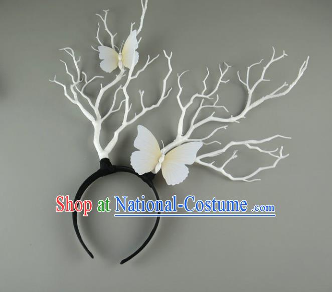 Handmade Baroque Wedding Hair Accessories Butterfly Headwear, Bride Ceremonial Occasions Vintage White Branch Hair Clasp for Kids