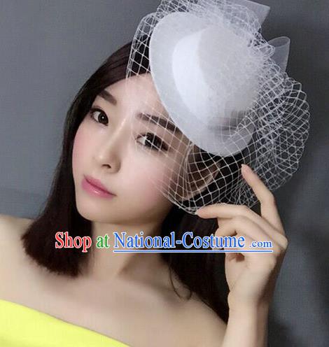 Handmade Baroque Hair Accessories Model Show White Top Hat, Bride Ceremonial Occasions Headwear for Women